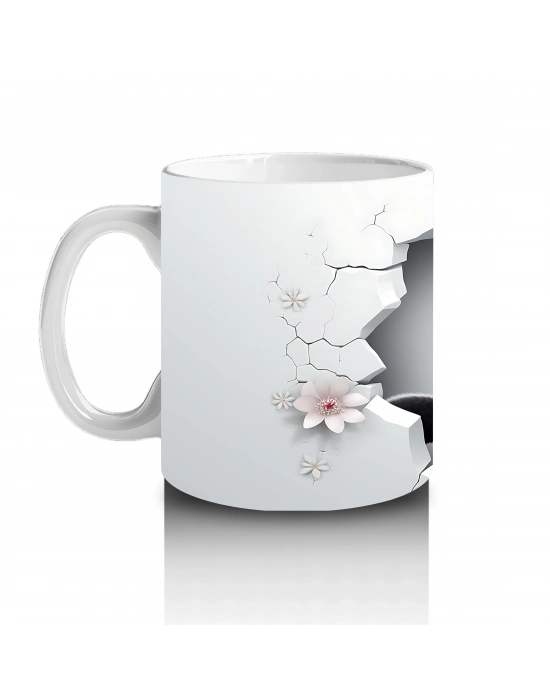 Kiraz Çiçekli Zemin Üzerine Penguen Figürü – Baskılı Kupa