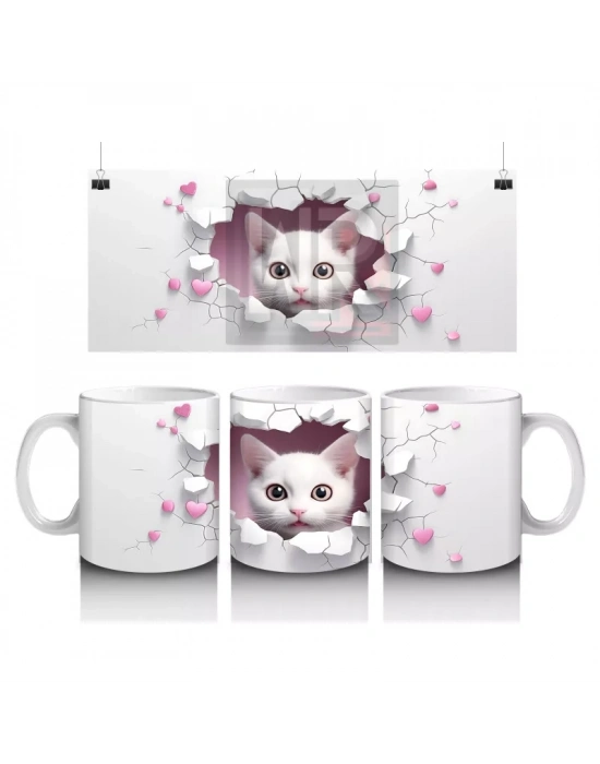 Kiraz Dalları Arasından Bakan Gri Kedi – Baskılı Kupa