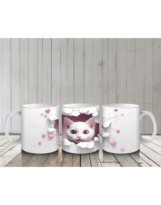 Kiraz Dalları Arasından Bakan Gri Kedi – Baskılı Kupa