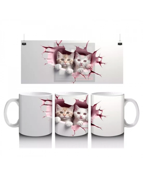 Kırık Duvar Arasında Aşık Kediler – Baskılı Kahve Kupası