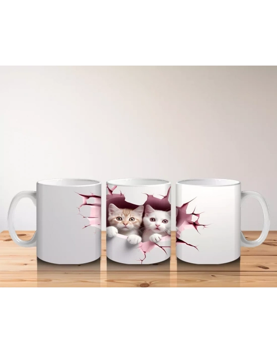 Kırık Duvar Arasında Aşık Kediler – Baskılı Kahve Kupası