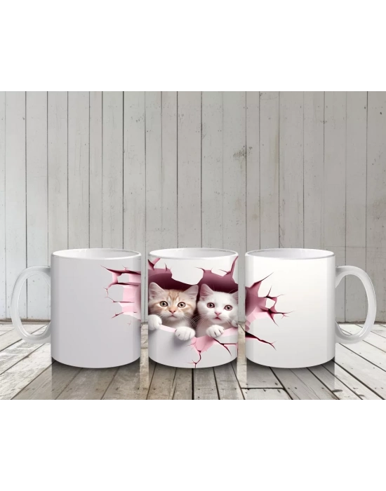 Kırık Duvar Arasında Aşık Kediler – Baskılı Kahve Kupası