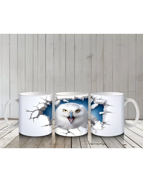 Kırık Duvar Arasında Beyaz Baykuş - Baskılı Kahve Kupası