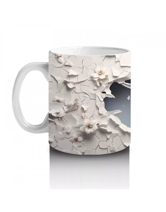 Kırık Duvar Arasında Minimal Stilde Beyaz Geyik Silueti - Baskılı kahve kupası