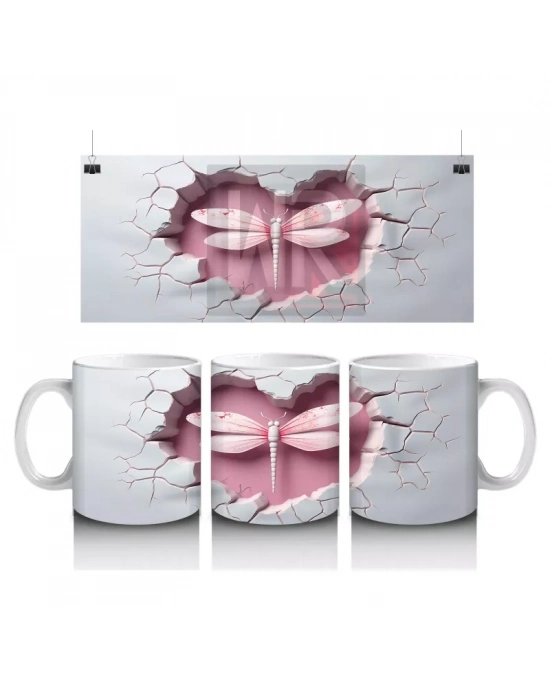 Kırık Duvar Arasında Pembe Kelebek - Baskılı Kahve Kupası