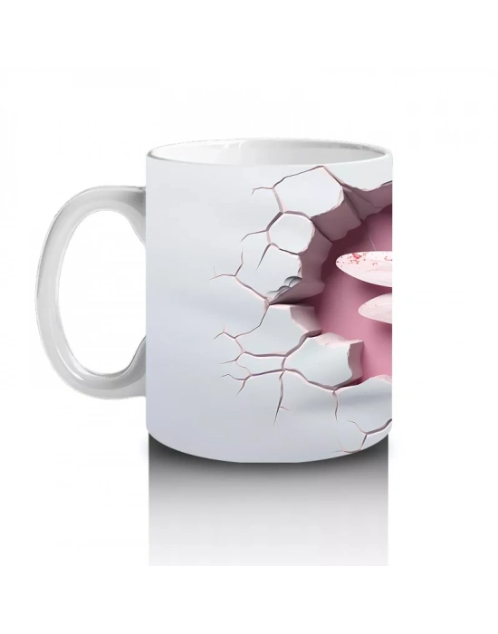 Kırık Duvar Arasında Pembe Kelebek - Baskılı Kahve Kupası