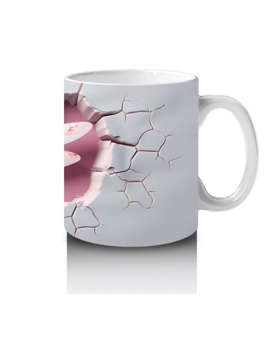 Kırık Duvar Arasında Pembe Kelebek - Baskılı Kahve Kupası