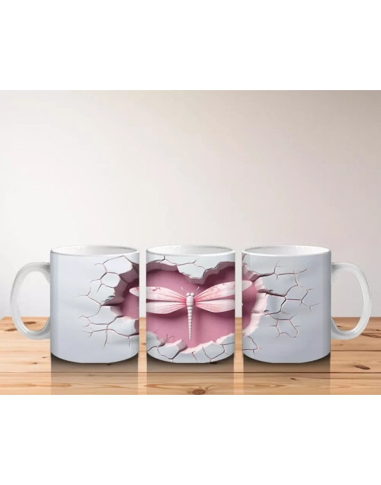 Kırık Duvar Arasında Pembe Kelebek - Baskılı Kahve Kupası