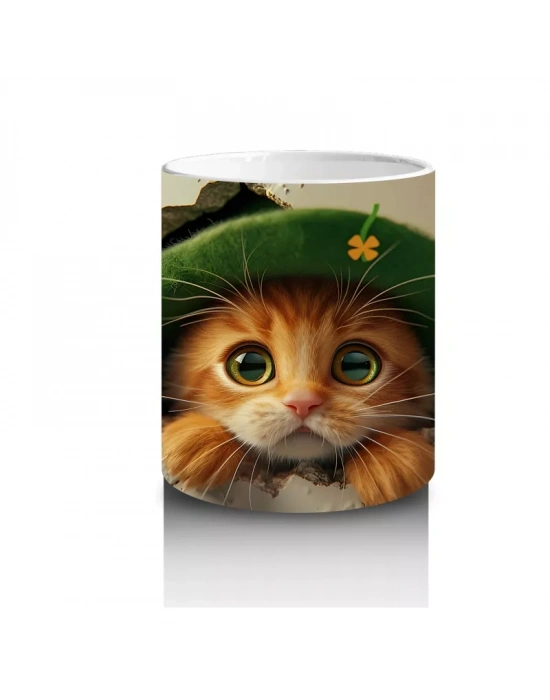 Kırık Duvar Arasında Şapkalı Yavru Kedi - Baskılı Kahve Kupası