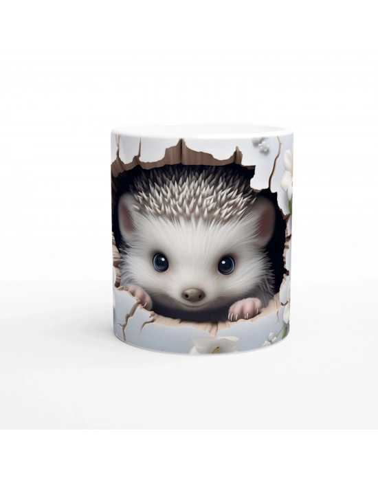 Kırık Duvar Arasından Bakan Kirpi Temalı Baskılı Kupa Bardak