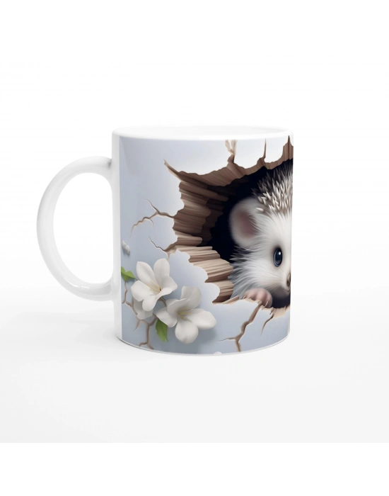 Kırık Duvar Arasından Bakan Kirpi Temalı Baskılı Kupa Bardak