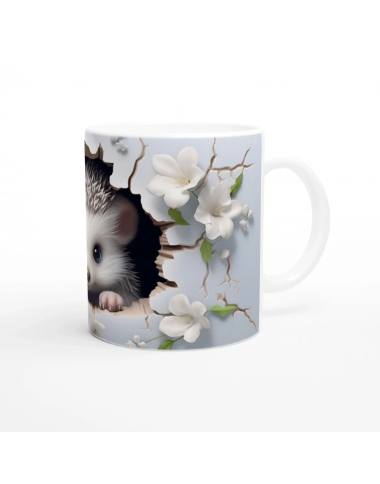 Kırık Duvar Arasından Bakan Kirpi Temalı Baskılı Kupa Bardak