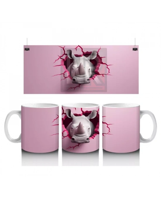 Kırık Duvar Arasından Çıkan Güçlü Gergedan - Baskılı kahve kupası