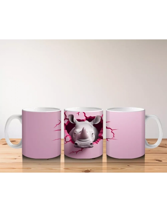 Kırık Duvar Arasından Çıkan Güçlü Gergedan - Baskılı kahve kupası