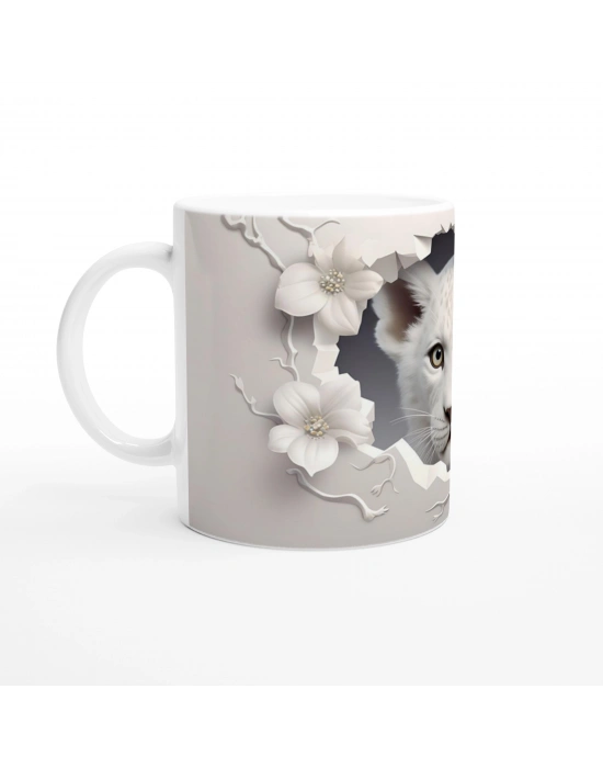 Kırık Duvar Ardındaki Beyaz Leopar Temalı Baskılı Kupa Bardak