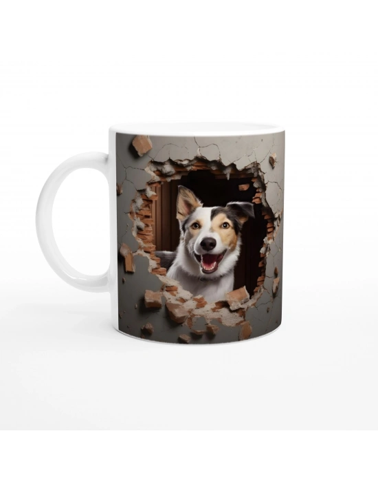 Kırık Duvar Arkasından Bakan Neşeli Köpek Kupa Bardak