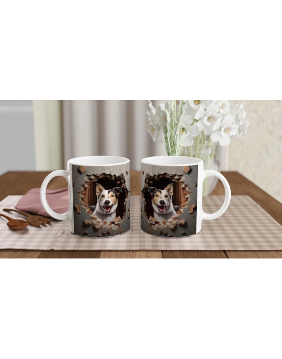 Kırık Duvar Arkasından Bakan Neşeli Köpek Kupa Bardak