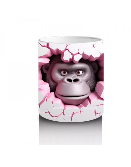 Kırık Duvar Desenli Sevimli Gri Goril - Baskılı Kahve Kupası