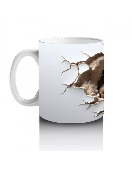 Kırık Duvar Efektli Sevimli Serçe - Baskılı Kahve Kupası