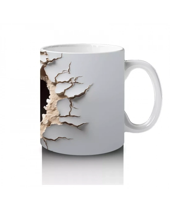Kırık Duvar Efektli Sevimli Serçe - Baskılı Kahve Kupası