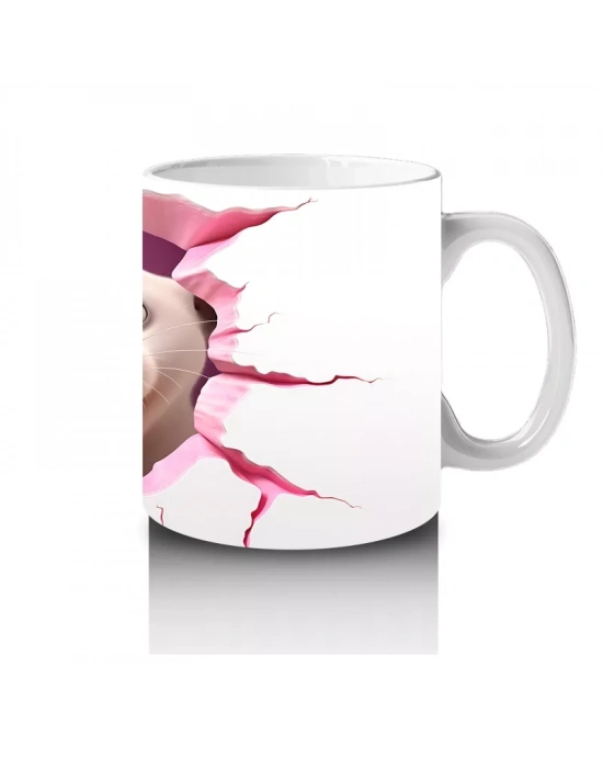 Kırık Duvar Efektli Sevimli Su Samuru Yavrusu - Baskılı Kahve Kupası