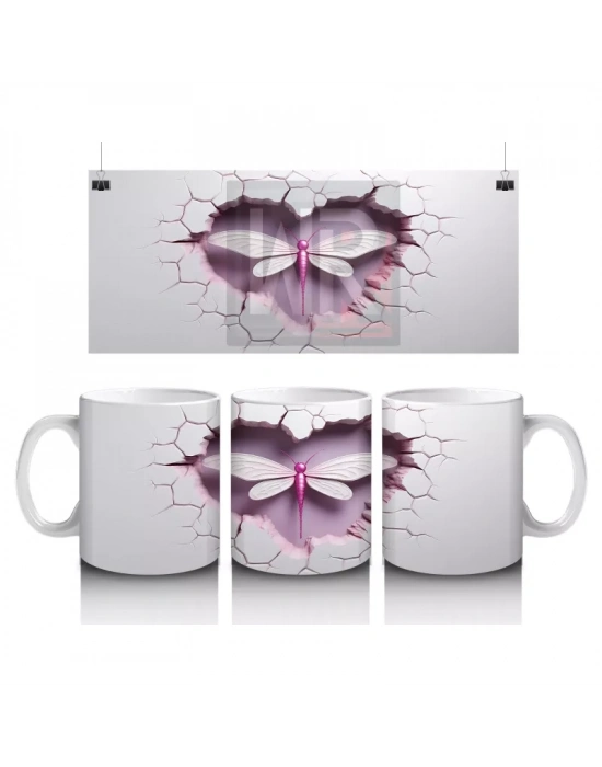 Kırık Duvar Ortasında Pembe Kanatlı Yusufçuk – Baskılı Kahve Kupası