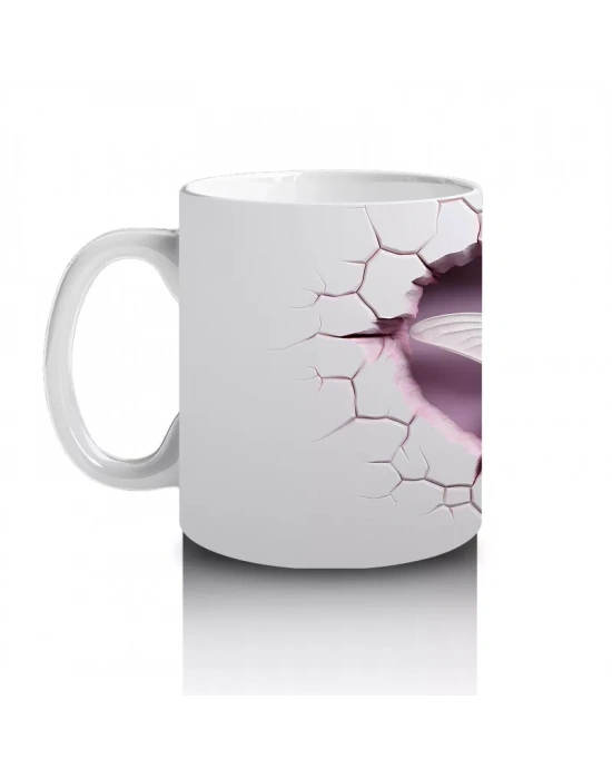 Kırık Duvar Ortasında Pembe Kanatlı Yusufçuk – Baskılı Kahve Kupası