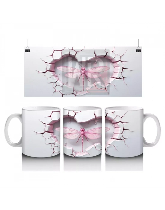 Kırık Duvar Temasında Pembe Yusufçuk - Baskılı Kahve Kupası