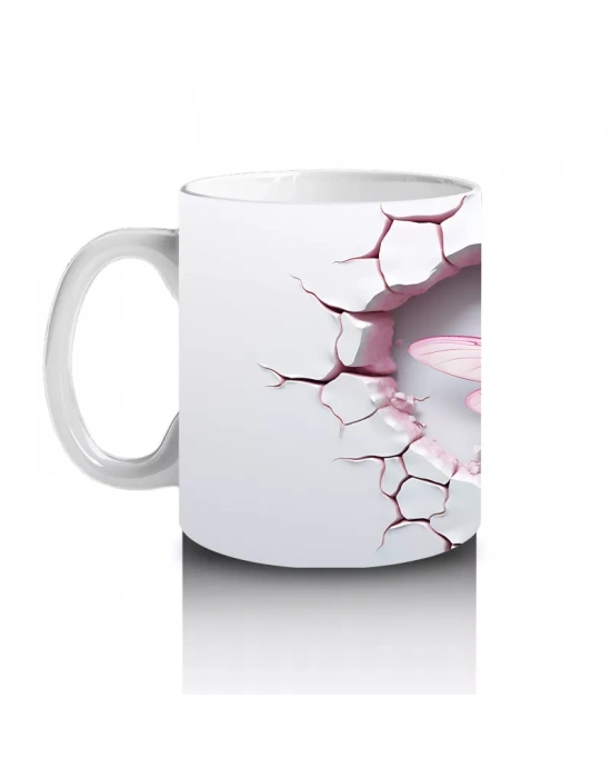 Kırık Duvar Temasında Pembe Yusufçuk - Baskılı Kahve Kupası