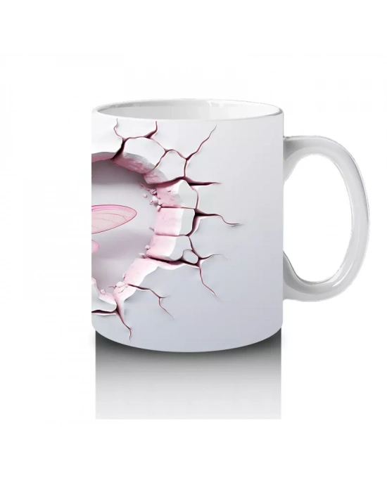 Kırık Duvar Temasında Pembe Yusufçuk - Baskılı Kahve Kupası