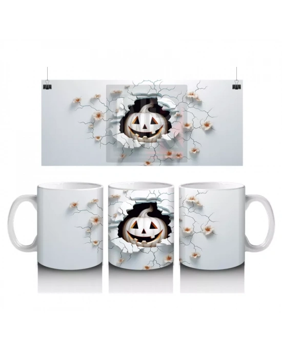 Kırık Duvarın Ardında Gülümseyen Balkabağı – Hediyelik Kahve Kupası