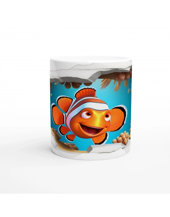 Kırık Duvarın Ardında Gülümseyen Palyaço Balığı Baskılı Kupa Bardak