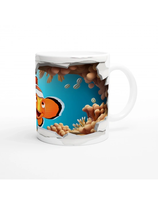 Kırık Duvarın Ardında Gülümseyen Palyaço Balığı Baskılı Kupa Bardak