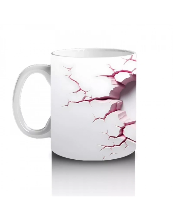 Kırık Kalpli Zeminden Yükselen Pembe Kelebek - Baskılı kahve kupası