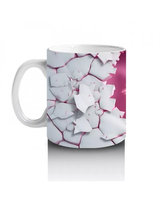 Kırık Seramik Duvar Arasından Bakan Neşeli Lama - Baskılı kahve kupası