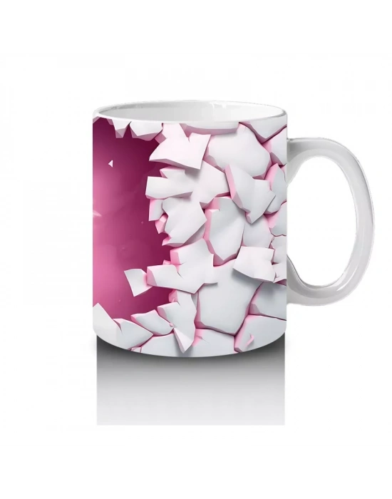 Kırık Seramik Duvar Arasından Bakan Neşeli Lama - Baskılı kahve kupası