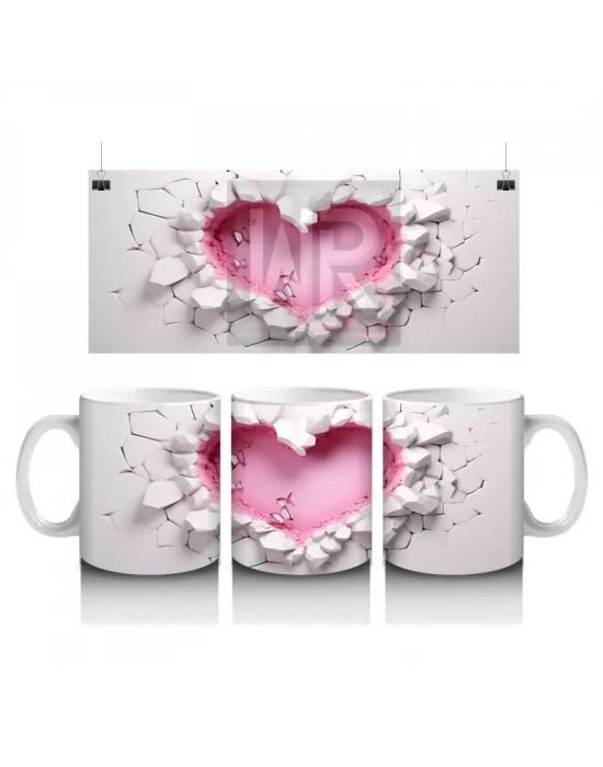 Kırık Seramik Duvar Üzerinde Kalp Şekilli Oyuk - Baskılı kahve kupası