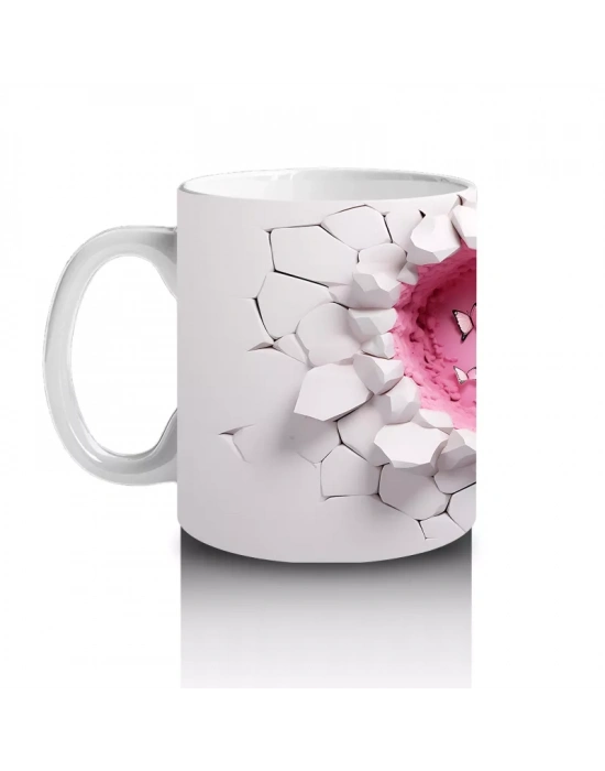 Kırık Seramik Duvar Üzerinde Kalp Şekilli Oyuk - Baskılı kahve kupası