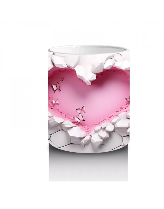 Kırık Seramik Duvar Üzerinde Kalp Şekilli Oyuk - Baskılı kahve kupası