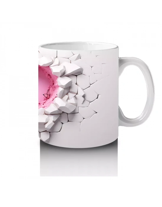 Kırık Seramik Duvar Üzerinde Kalp Şekilli Oyuk - Baskılı kahve kupası