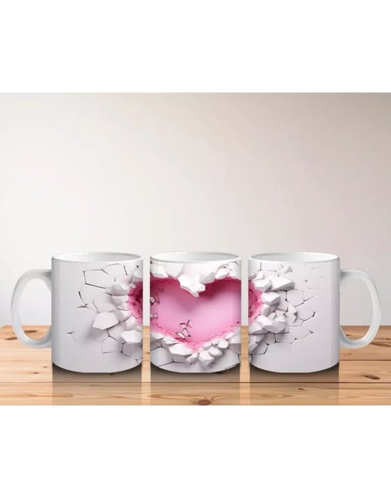 Kırık Seramik Duvar Üzerinde Kalp Şekilli Oyuk - Baskılı kahve kupası