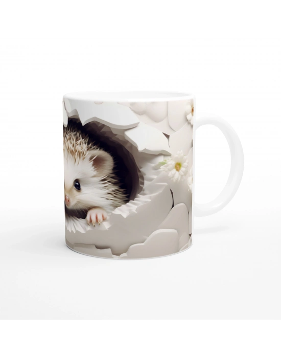 Kırık Seramikler Arasından Bakan Sevimli Kirpi Baskılı Kupa Bardak