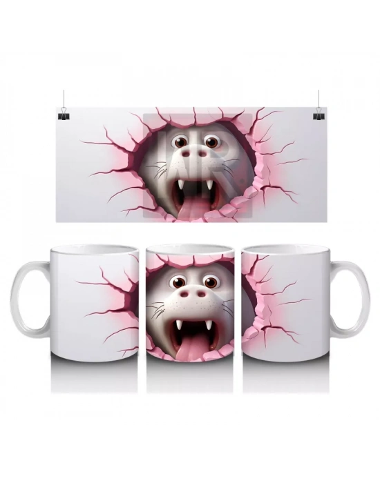 Kırık Zeminden Bakan Sevimli Vampir Dinozor - Baskılı kahve kupası