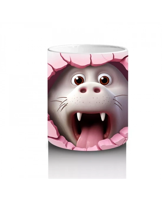 Kırık Zeminden Bakan Sevimli Vampir Dinozor - Baskılı kahve kupası