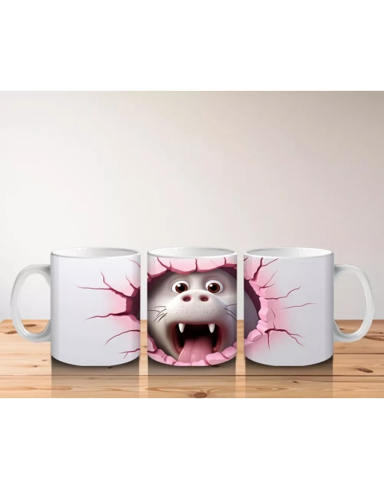 Kırık Zeminden Bakan Sevimli Vampir Dinozor - Baskılı kahve kupası