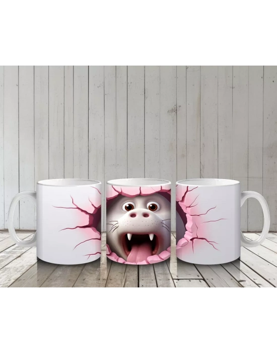 Kırık Zeminden Bakan Sevimli Vampir Dinozor - Baskılı kahve kupası