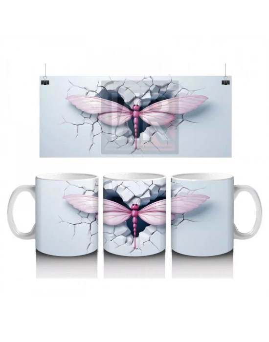 Kırık Zeminden Fırlayan Büyük Pembe Yusufçuk – Baskılı Kahve Kupası