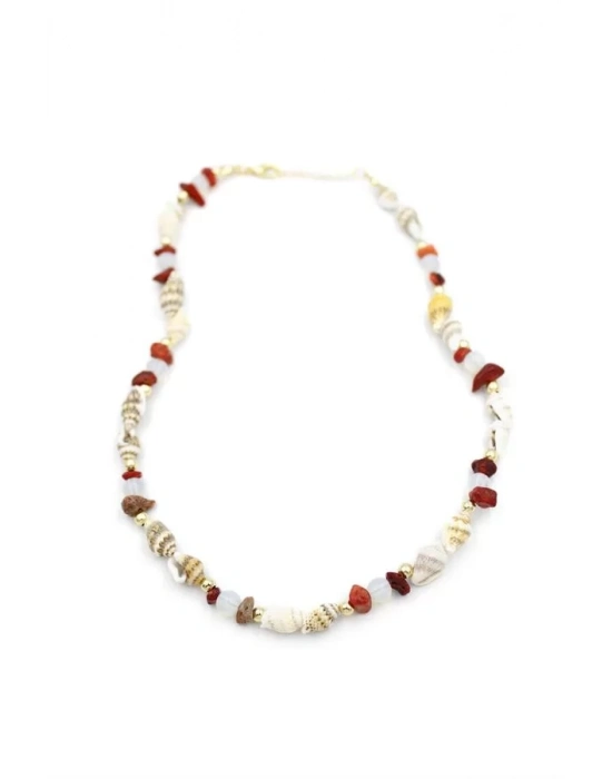 Kırıktaşlı Deniz Kabuğu Kolye - Kırmızı