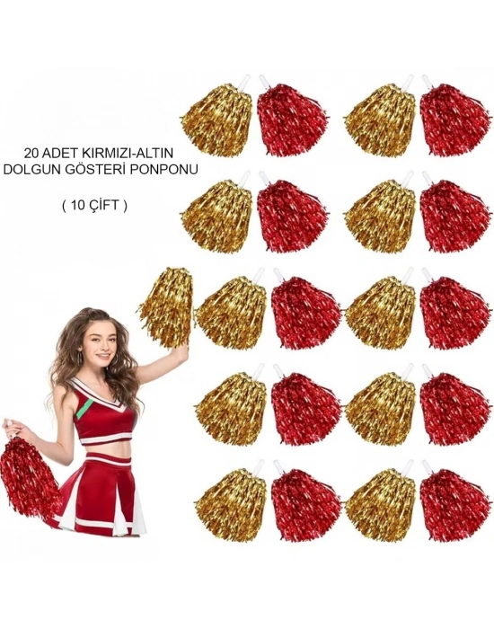 Kırmızı Altın Metalik Dolgun Gösteri Ponponu 20 Adet (10 Çift)