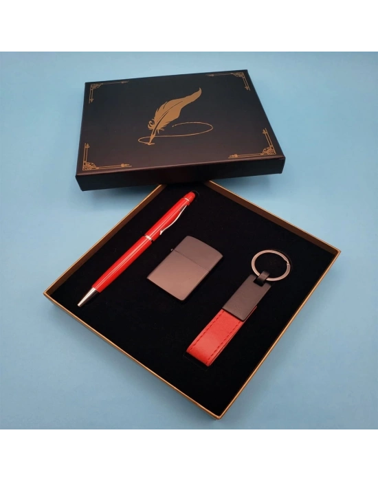 Kırmızı Anahtarlık Çakmak Ve Touchpen Kalem